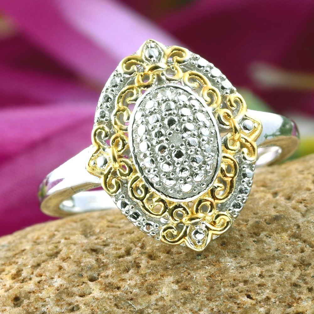 Diamond Acc ION Plated 18KYG/Platinum Ring